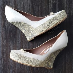 Tabitha Simmons Wedge Canvas Snake Platform Heel